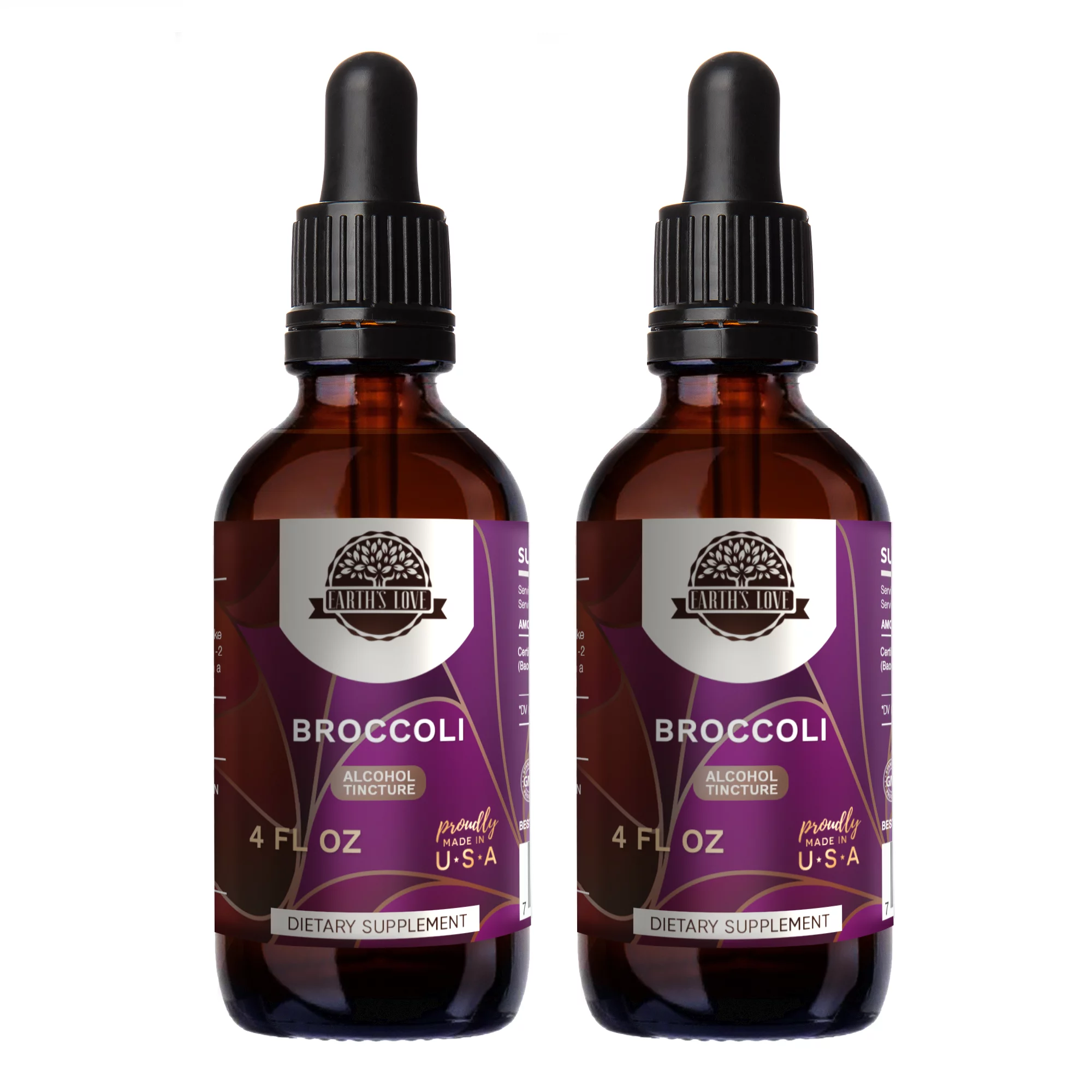 Earth's Love Broccoli Alcohol Herbal Extract Tincture, Super-Concentrated Organic Broccoli (Bao Zi Gan Lan, Brassica Oleracea) Dried Sprouting Seed 2x4 oz