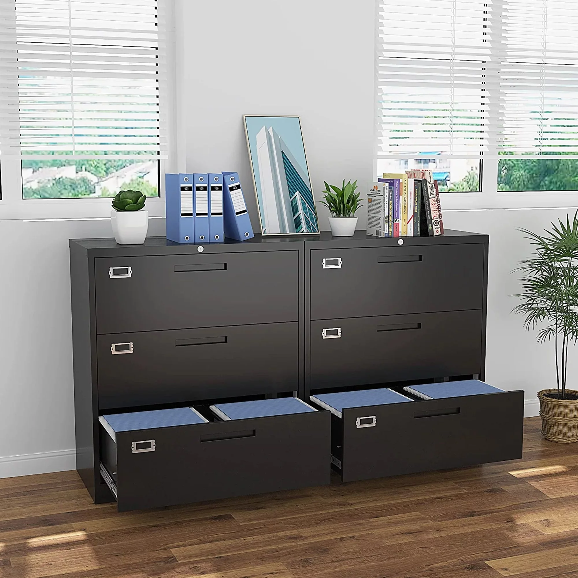 clarencehomeinc Lateral file cabinet 3 drawers Black