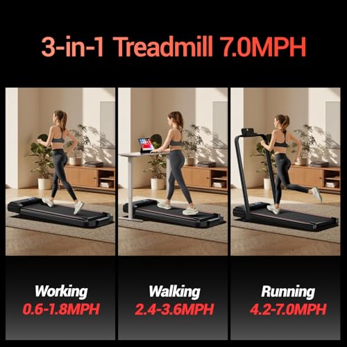 12% Incline Walking Pad Treadmills for Home and Office, 3-in-1 Folding Treadmill, Portable Under Desk Treadmill with 2.5 HP Quiet Brushless, 300 LBS Capacity