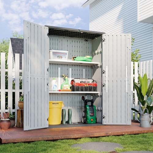 Aoxun Outdoor Storage Shed, 64 Cu.Ft Vertical Storage Sheds Outdoor with Floor, Outdoor Waterproof Storage Cabinet for Garage Storage, Pool Storage, Bike Shed, Garden Shed (White)