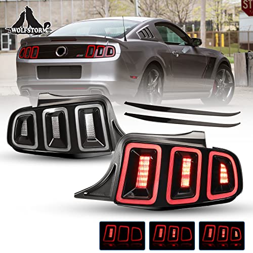 WOLFSTORM LED Tail Light Fit for 2010 2011 2012 2013 2014 Ford Mustang with Dynamic Running Turn Light Design, 10-14 Ford Mustang Tail Light Replacement Assembly,1 Pair