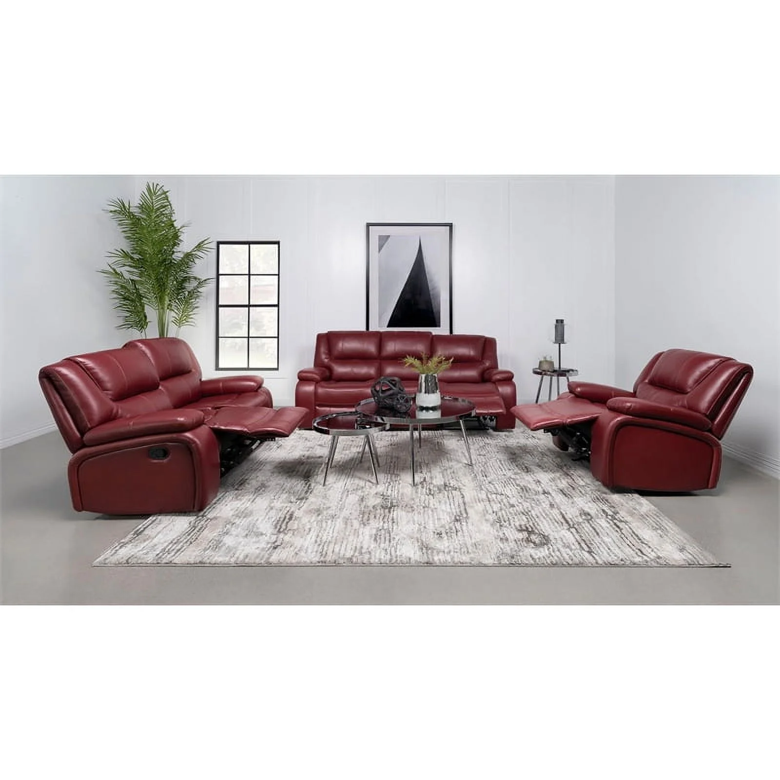 Coaster Upholstered Transitional Faux Leather Motion Loveseat in Red