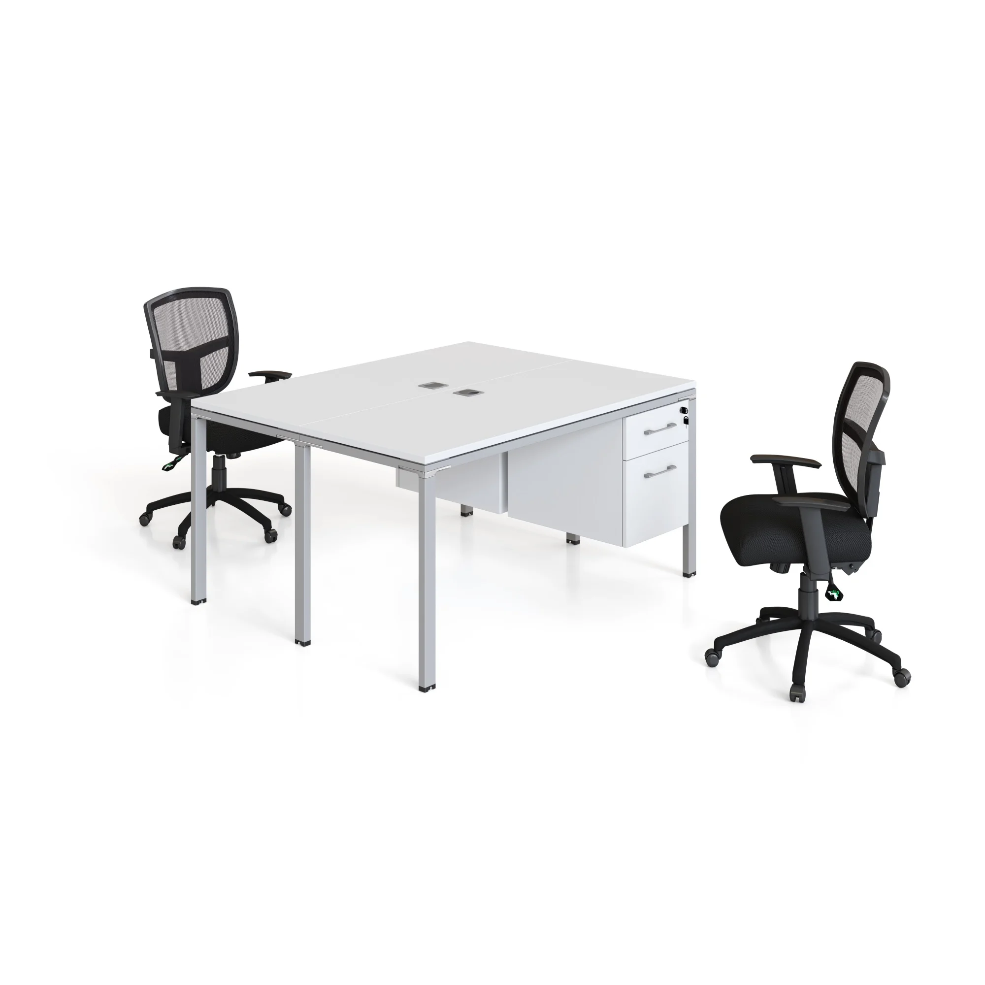 Boss Office Products Double Desk, Face to Face with (2) Pedestals, 48