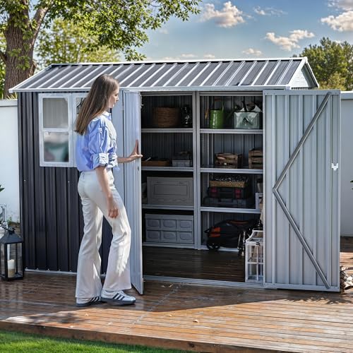 DWVO 6x4ft Storage Shed for Outdoors, Metal Sturdy Weatherproof Tool Locker with Secure Door and Ventilation for Equipment, Mowers, Bikes, Outdoor Spaces, Dark Gray