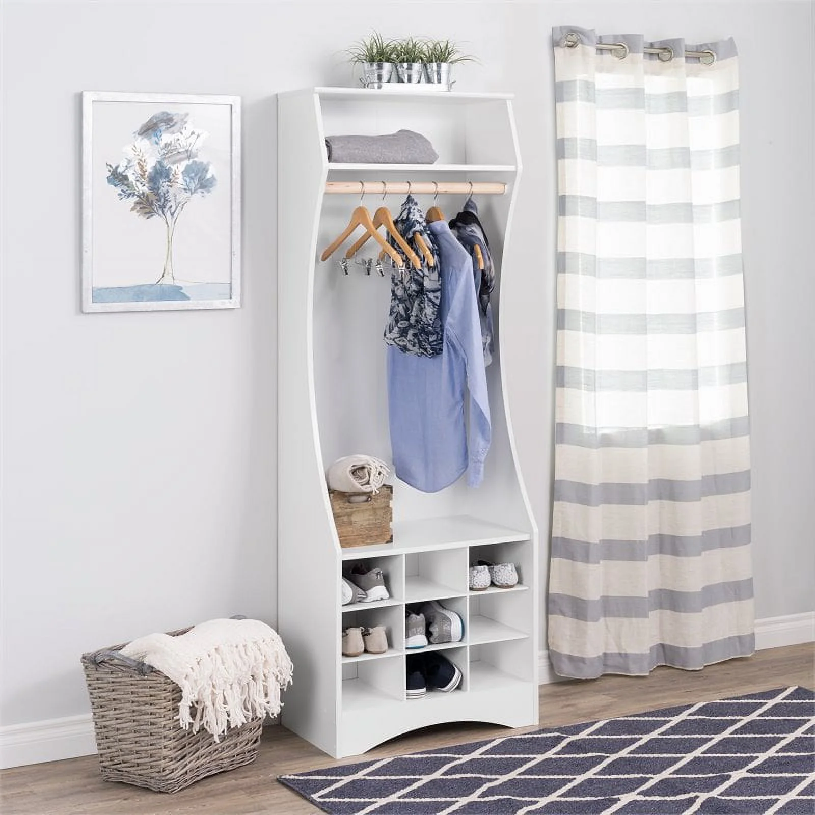 Pemberly Row Engineered Wood Compact Wardrobe with Shoe Storage in White