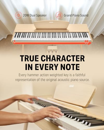 Donner DDP-80 PLUS Digital Piano 88 Key Weighted Keyboard, Home Electric Piano, Supports USB-MIDI & Headphones Connection, Semi-open Cover Designed, with Metal Three Pedal, Power Adapter