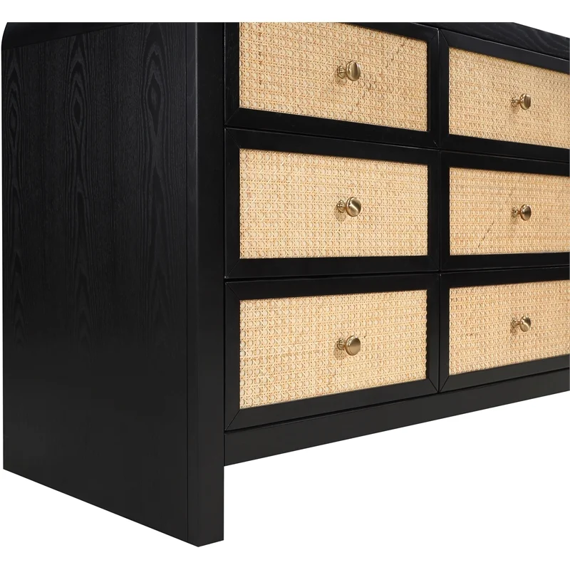 Meridian Furniture Siena Black Ash Wood and Natural Cane Dresser