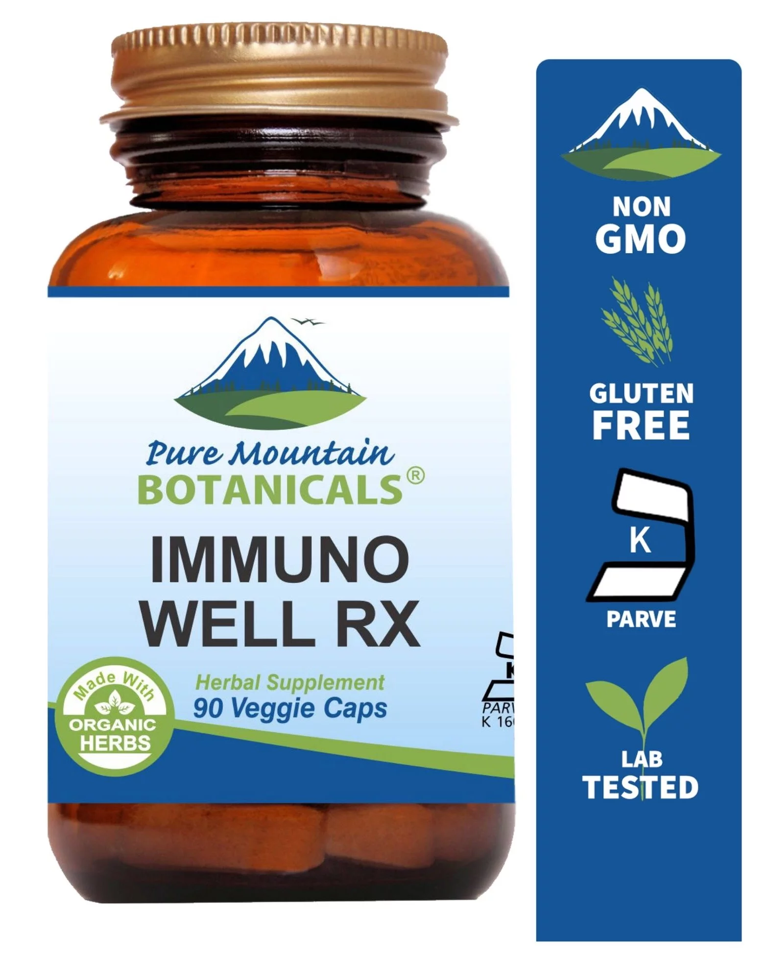 Immuno Well RX Kosher Vegan Immune Support Supplement with Organic Astragalus Echinacea (90 Caps)