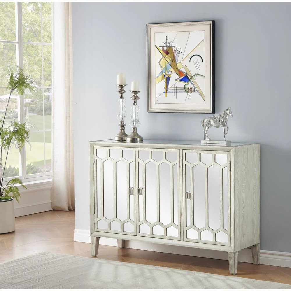 Coast To Coast Imports Ledger 3-Door Wood Credenza in Aged White Cream