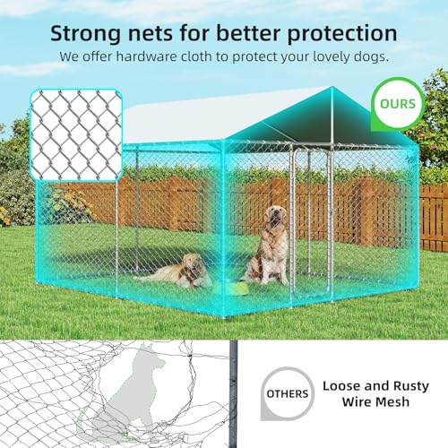 7.8x7.8 FT Extra Large Outdoor Dog Kennel Outside, Heavy Duty Dog Enclosure with Waterproof Cover and Security Lock, Galvanized Chain Link Dog Cage for Large Dogs