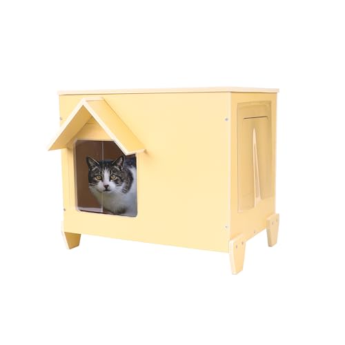Outdoor Cat Houses Feral Cat Shelter Wooden Stray Cat Condo Outside Sturdy Waterproof and Insulated with Escape Door (one cat)