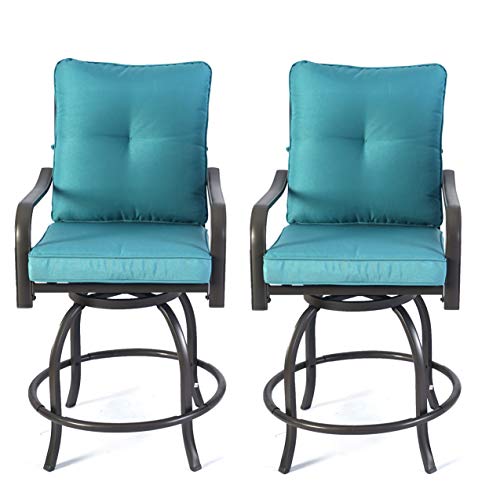 Kozyard Isabella Outdoor Patio High Swivel Bar Stools/Chairs,Counter Height Tall Patio Swivel Chairs, for Bistro Set for 2, Backyard, Cafes, Bistro, Restaurants and Chic Bars (Aqua)