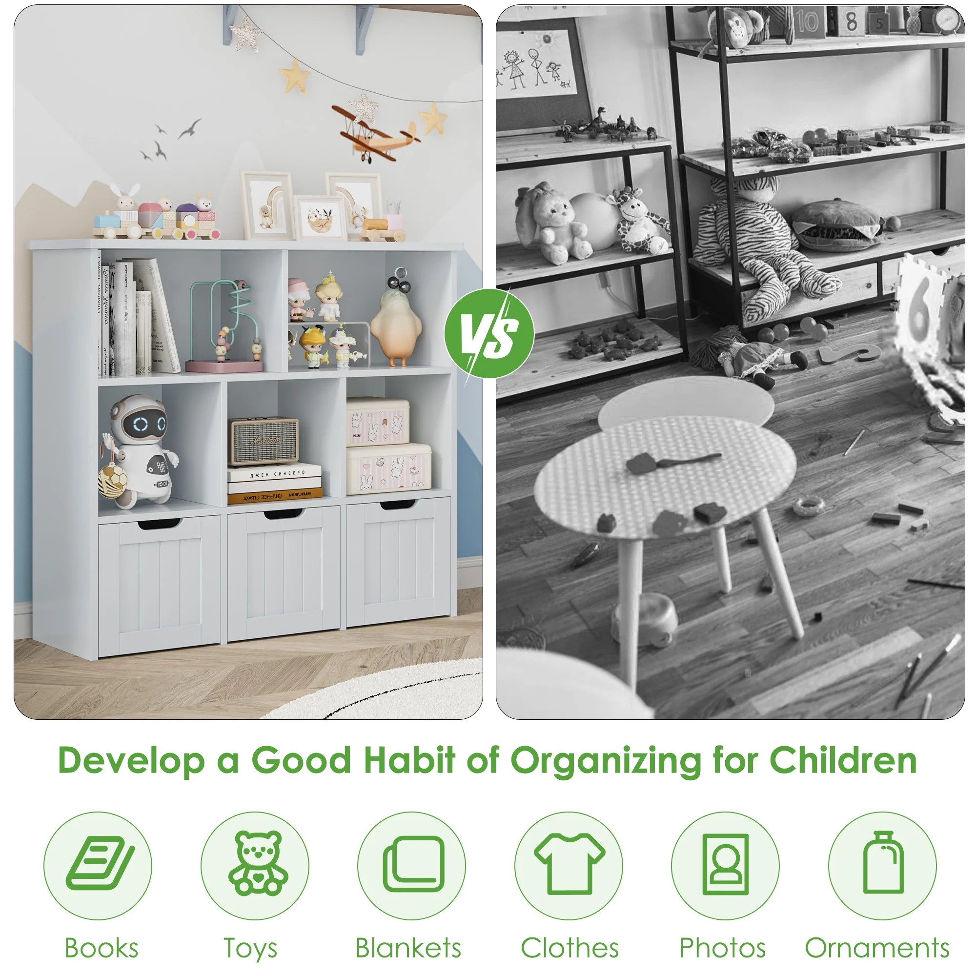 Homfa 5 Storage Cube Organizer, Open Toy Display Bookshelf with Drawers, Gray Finish