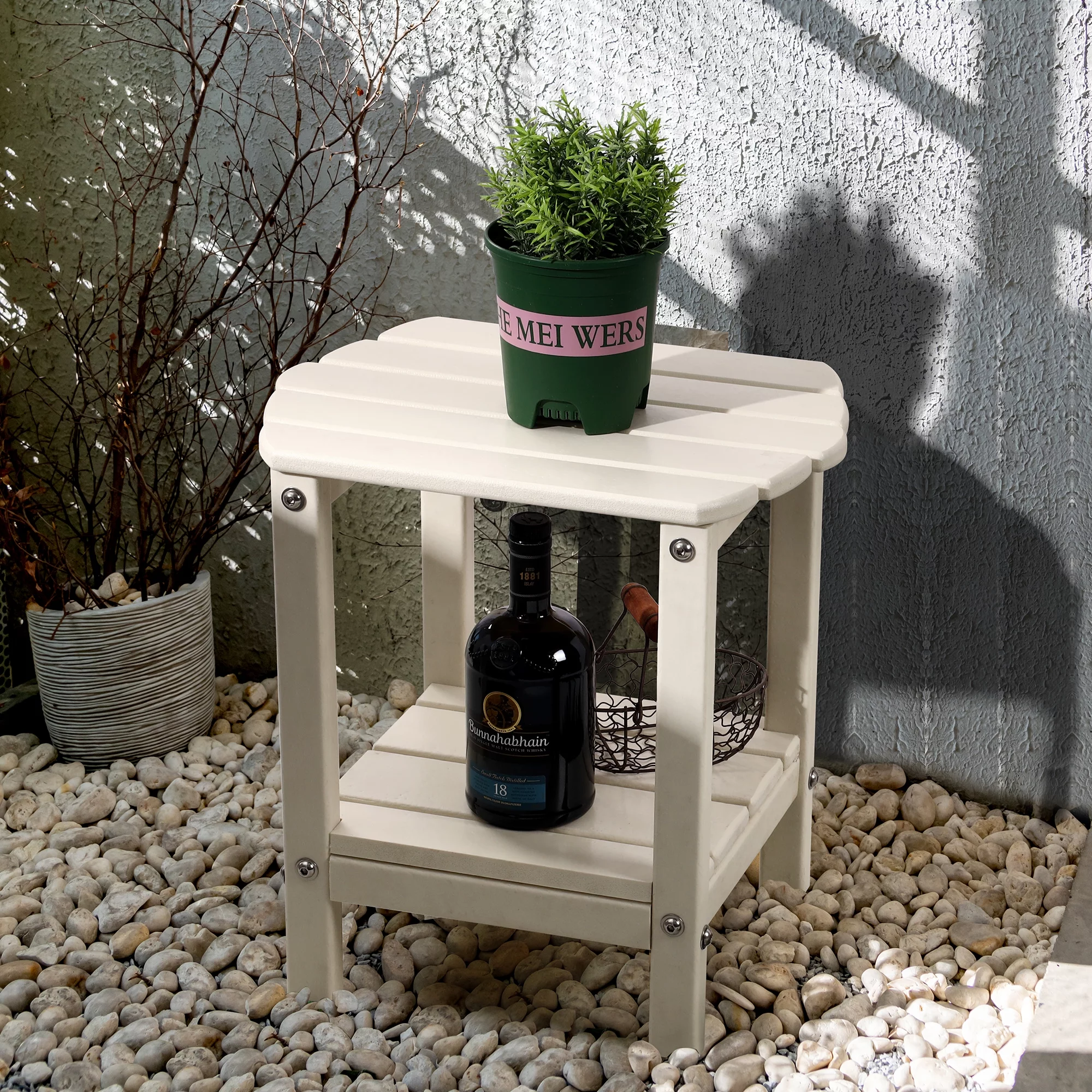 Scafild | Adirondack Side Table Plastic Outdoor End Tables with 2 Layer Storage, Coffee Table for Your Adirondack Chair, Patio Deck Garden, Backyard & Lawn Furniture - White