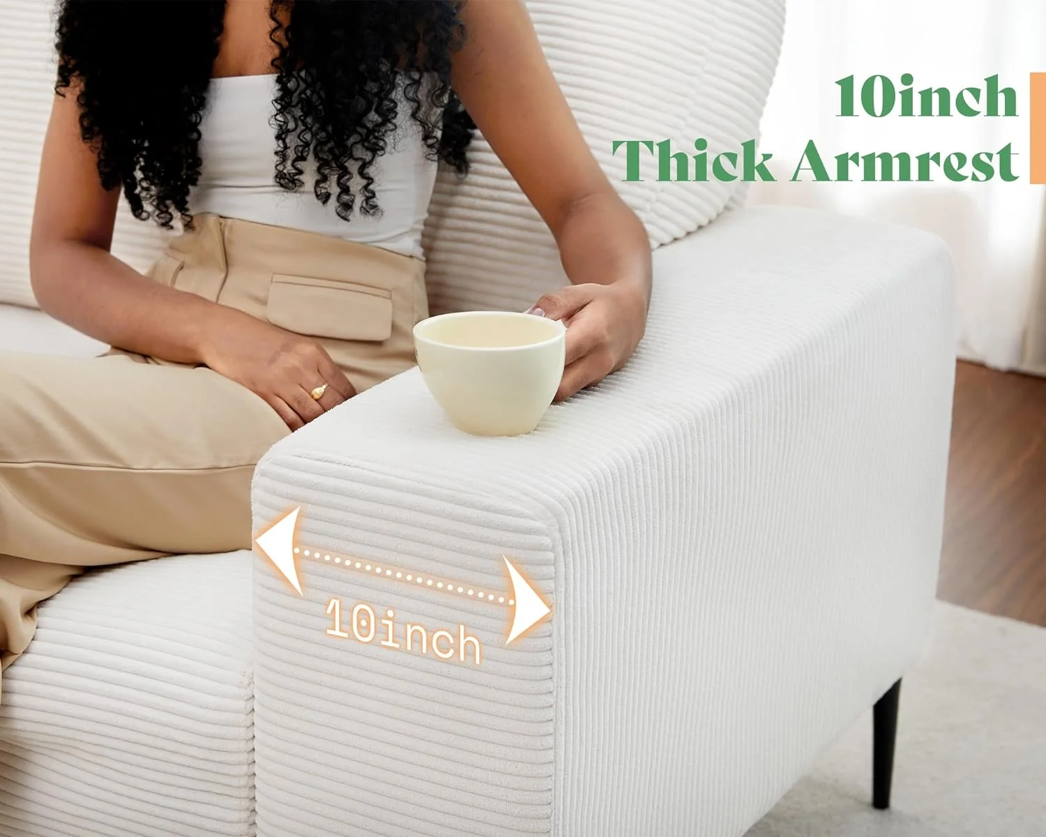 AMERLIFE 89 inch Sofa,  Modern Couch with Extra Deep Seats, 3 Seater Sofa Couch, White Corduroy