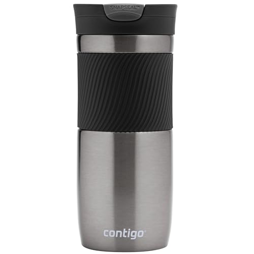 Contigo Byron Snapseal Travel Mug, Stainless Steel Thermal Mug, Vacuum Flask, Leakproof Tumbler, Coffee Mug with BPA Free Easy-Clean Lid, 590 ml, Black