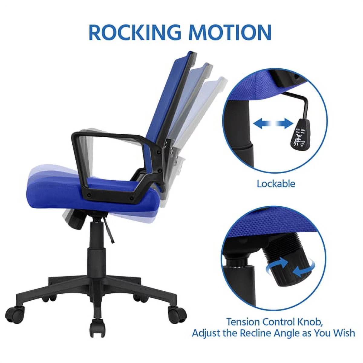 Topeakmart Mesh Office Chair Ergonomic Height Adjustable Computer Chair with 360° Rolling Casters Blue