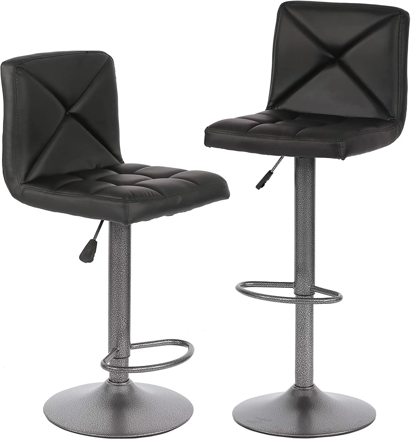 BestOffice Counter Height Bar Stools Set of 2 PU Leather Modern Height Adjustable Swivel Barstools Hydraulic Chair Bar Stools Black