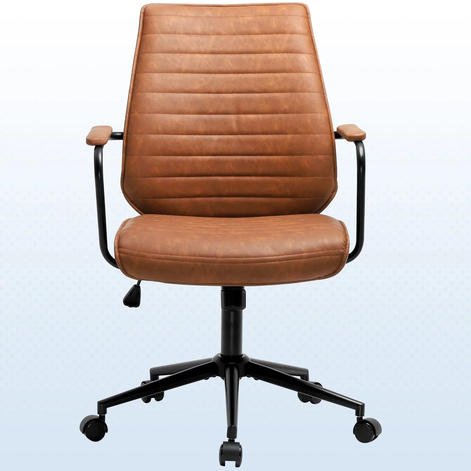 Leather Home Office Chairs Brown Task Desk Chair with Wheels&Armrest,Adjustable Height,Capacity 400lbs