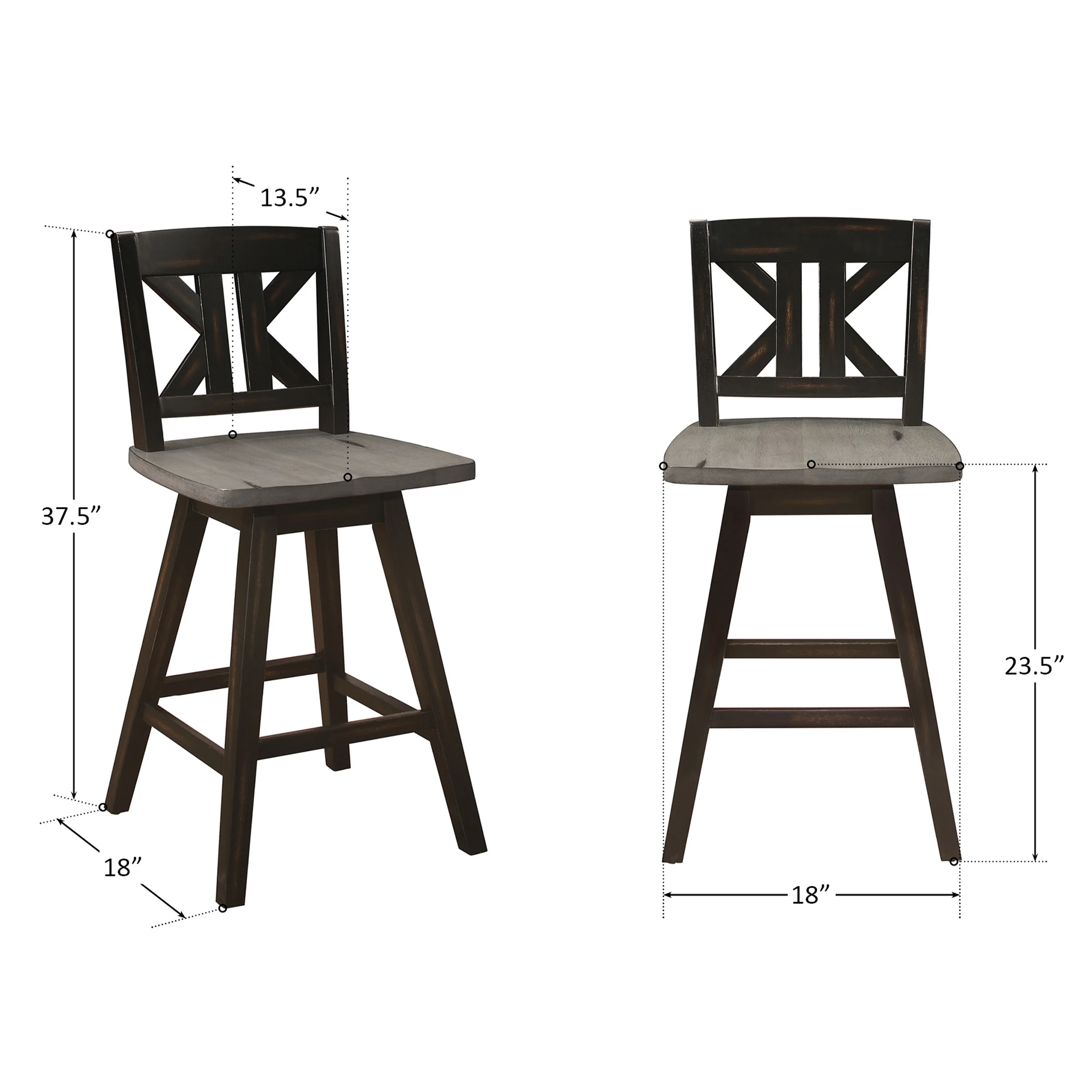 Lexiconhome Amsonia Wood 23.5-in KK-Back Swivel Counter Stool, Black Sand-Through