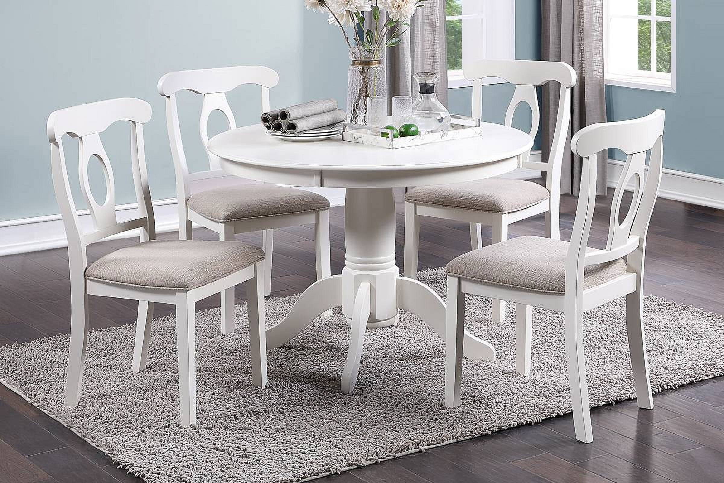 ikayaa Classic Design Dining Room 5pc Set Round Table 4x side Chairs Cushion Fabric Upholstery Seat Rubberwood Furniture