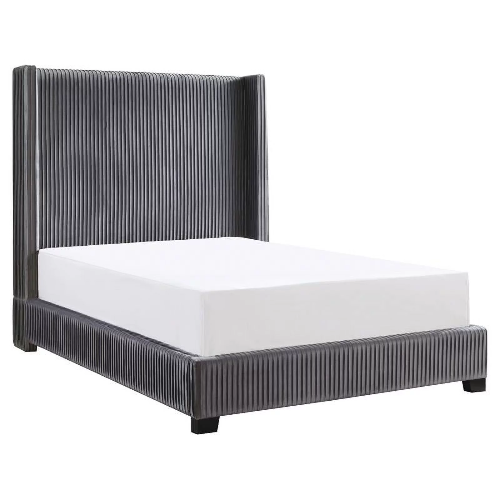 Lexicon Glenbury Velvet Full Upholstered Bed in Pleated Dark Gray