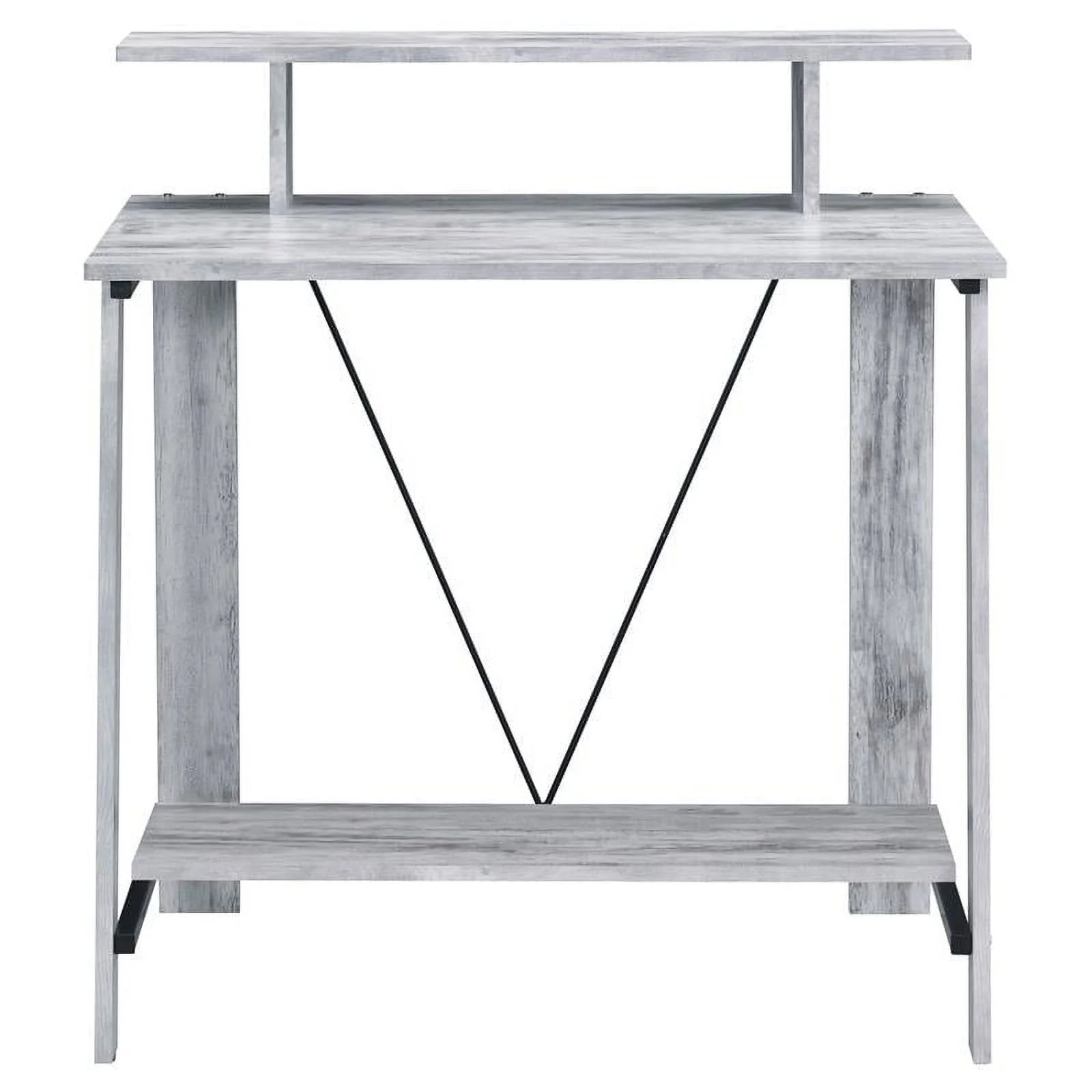 Pemberly Row Wood 2 Shelves Writing Desk in Antique White and Black