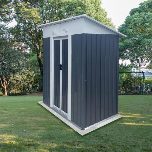 Aidek Outdoor Storage Shed, 5x3 FT Metal Garden Shed with Lockable Sliding Door & Vents, Tool House Waterproof Outside Storage Sheds for Garden Backyard Patio Lawn, Grey
