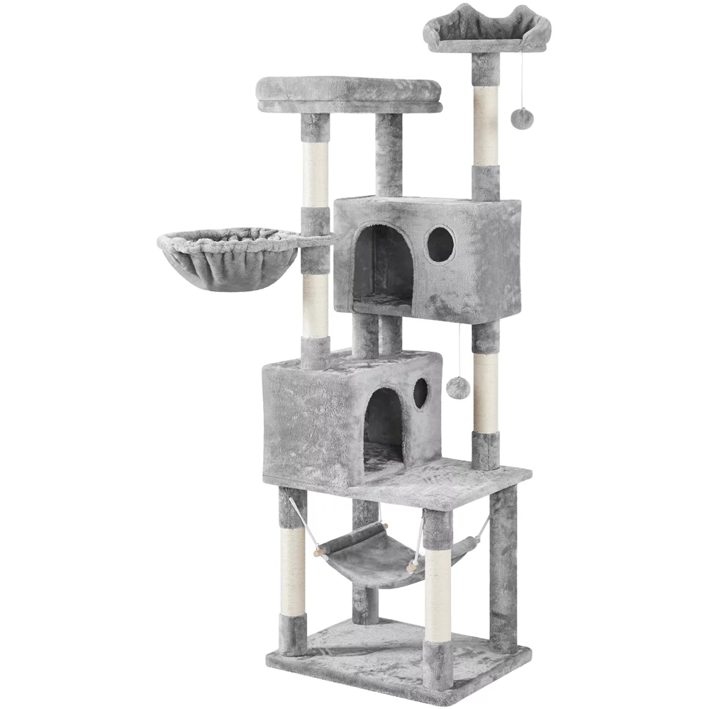Yaheetech 73''H Multilevel Cat Tree Cat Tower w/ 2 Condos & Scratching Posts, Light Gray