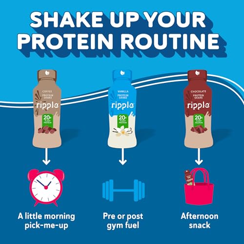 Ripple Vegan Protein Shake | Chocolate | 20g Nutritious Plant Based Pea Protein | Shelf Stable | No GMOs, Soy, Nut, Gluten, Lactose | 12 Oz, 12 Pack