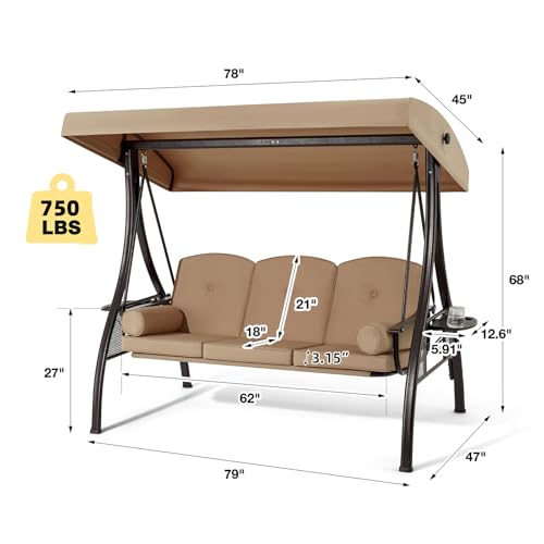 HOMREST 3 Person Outdoor Porch Swing with 1.5