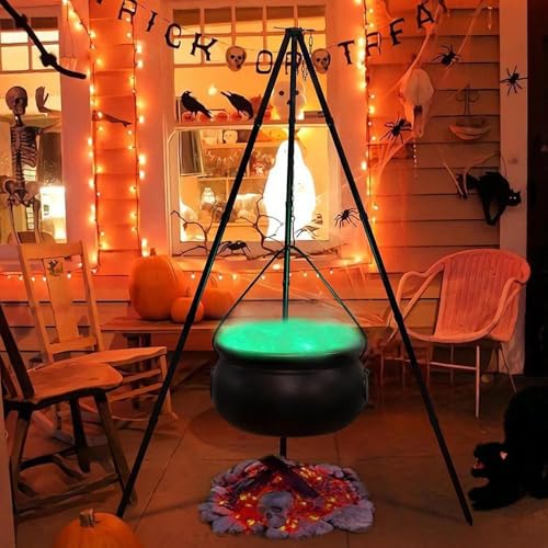 Halloween Witch Cauldron with Stand Large Witches Cauldron with Tripod and Light Plastic Bowl Decor Candy Bucket Decoration for Home Porch Garden Yard Decor
