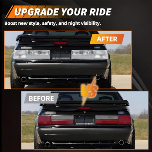 Tail Light Compatible with Fo-rd Mus-tang 1987-1993, [DOT] [Waterproof] Brake Rear Lamp with Housing (Left + Right), Replace OEM #‎E7ZZ-13404-A, E7ZZ-13405-A, FO2801168, FO2800168, Smoked Lens