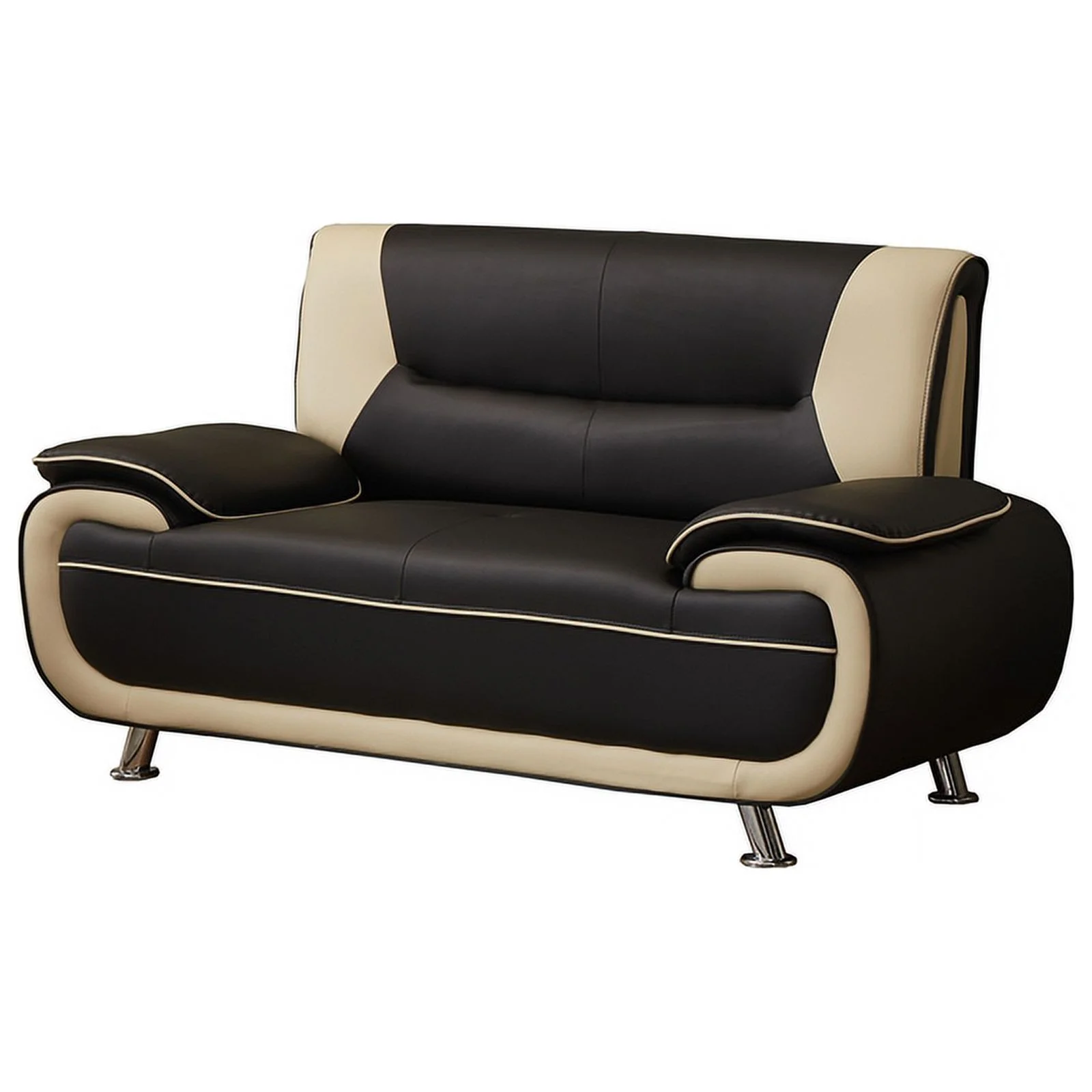 Home Square 2-Piece Set with Faux Leather Sofa and Loveseat in Black & Beige