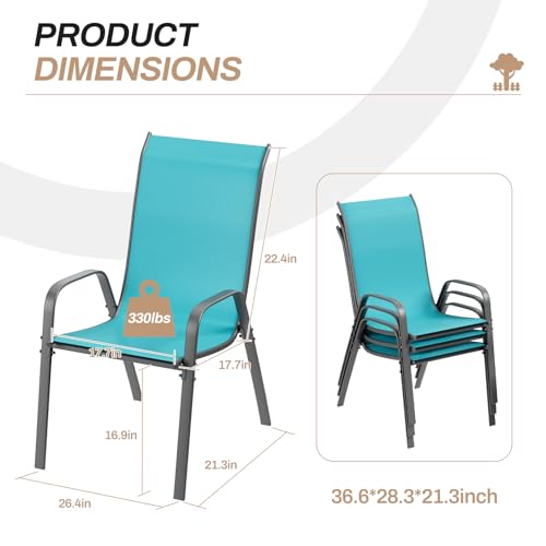 TLSUNNY Patio Chairs, Stackable Textilene Outdoor Dining Furniture for All Weather, with 17.7″ Wide Seat & Metal Frame, for Garden, Backyard, Deck, Restaurant, Poolside (8, Black, 26.4″)