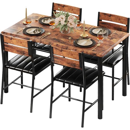 IRONCK Dining Table Set for 4, Wood Kitchen Table with Upholstered Chairs for Kitchen Room and Small Spaces, Grey
