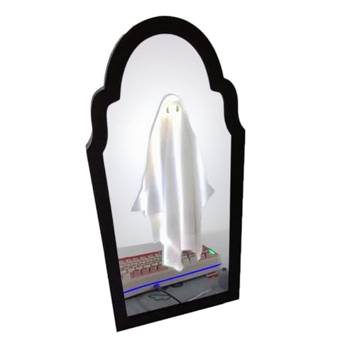 Halloween Hologram Ghost Mirror Decoration, LED Illuminated Haunted Decor, Black Frame (Style 1, Small(14