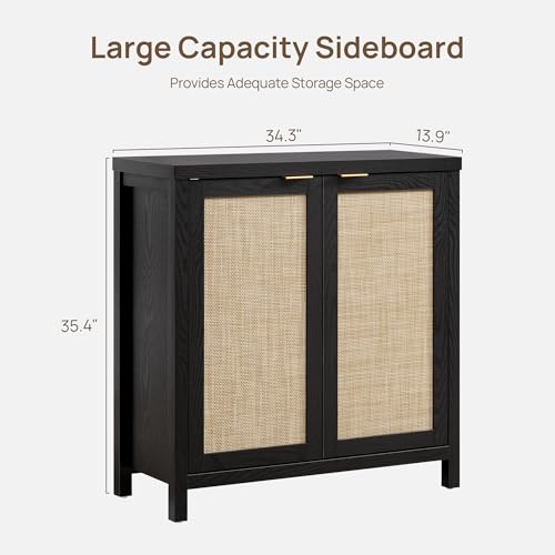 SICOTAS Rattan Sideboard Buffet Credenza Cabinet - 2 Pieces Larger Farmhouse Kitchen Coffee Bar Storage Cabinet with Storage - Boho Accent Console Table for Entryway Living Room - Oak