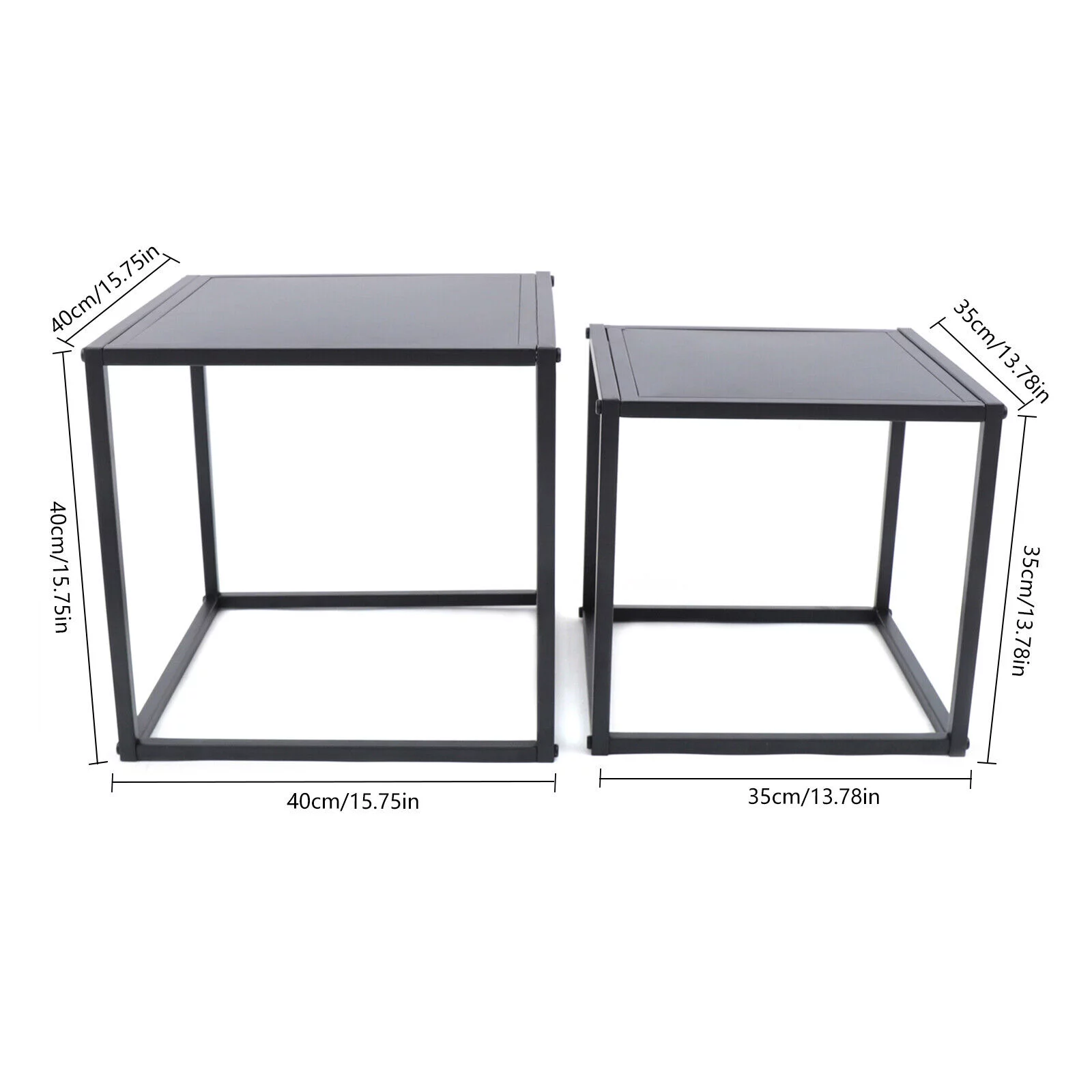 2Pcs Modern Square Metal Coffee Table Side Table End Table Matt Black Home Office