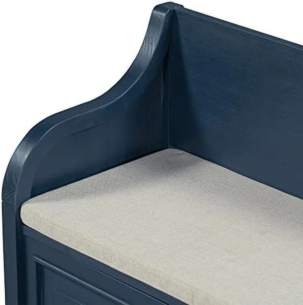 HJZUINIUNIU Rustic Entry  Bench with Hidden Compartments and Removable Cushion  Wooden Entryway Hallway Foyer Shoe Bench Bedroom End of Bed Bench  250lbs Weight Capacity (Antique Navy)