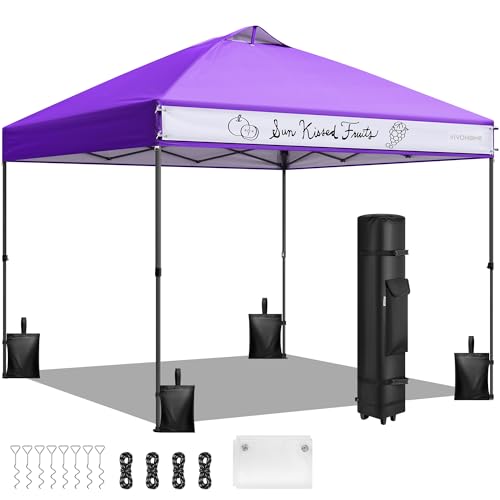 VIVOHOME 10x10ft Pop Up Canopy Tent One Push Setup Outdoor Portable Shelter Tent Heavy Duty with Wheel Carry Bag and 4 Sandbags, White