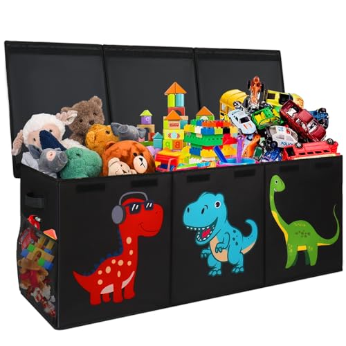 Extra Large Toy Box, Collapsible Sturdy Storage Organizer with Lids, Dinosaur Toybox for Boys Girls, 40