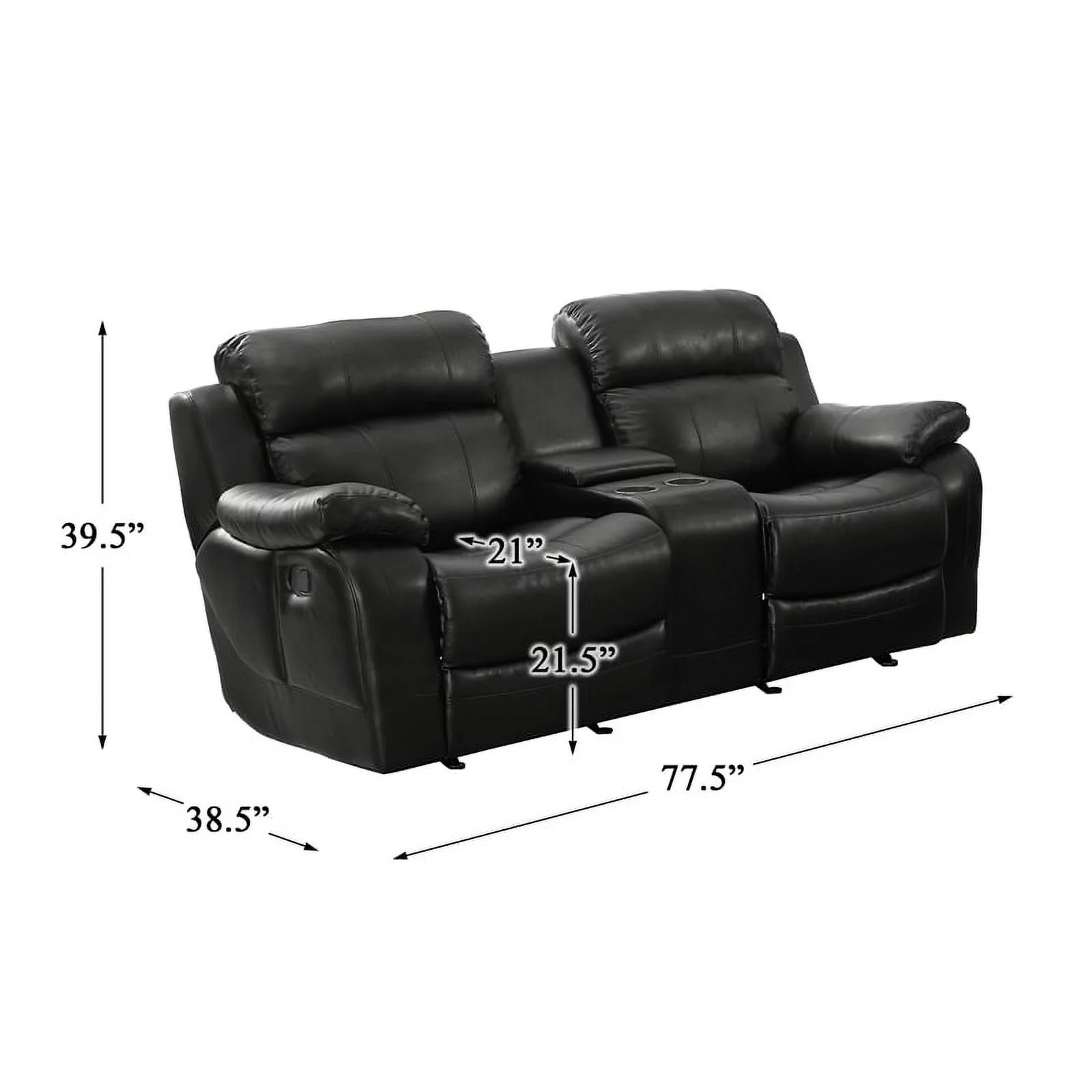 Pemberly Row Traditional Faux Leather Double Glider Reclining Loveseat in Black