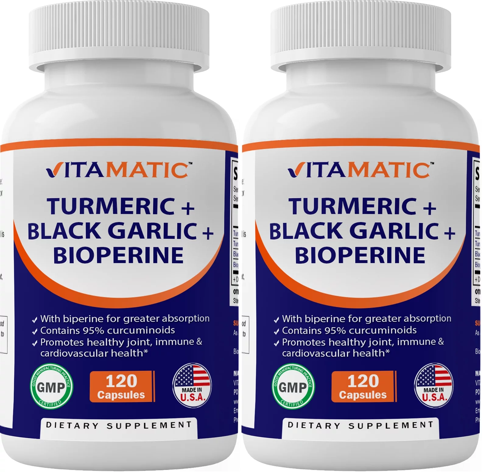 2 Pack Vitamatic Turmeric Curcumin (95% Curcuminoids), Black Garlic with Bioperine Black Pepper for Best Absorption, 910mg Anti-Inflammatory Joint Relief, Turmeric Pills (Total 240 Capsules)