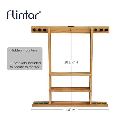 Flintar Wall Mount Cue Rack, Billiard Pool Cue Stick holder, Premium Quality Made in TAIWAN, Solid Hardwood, Cue Rack Only