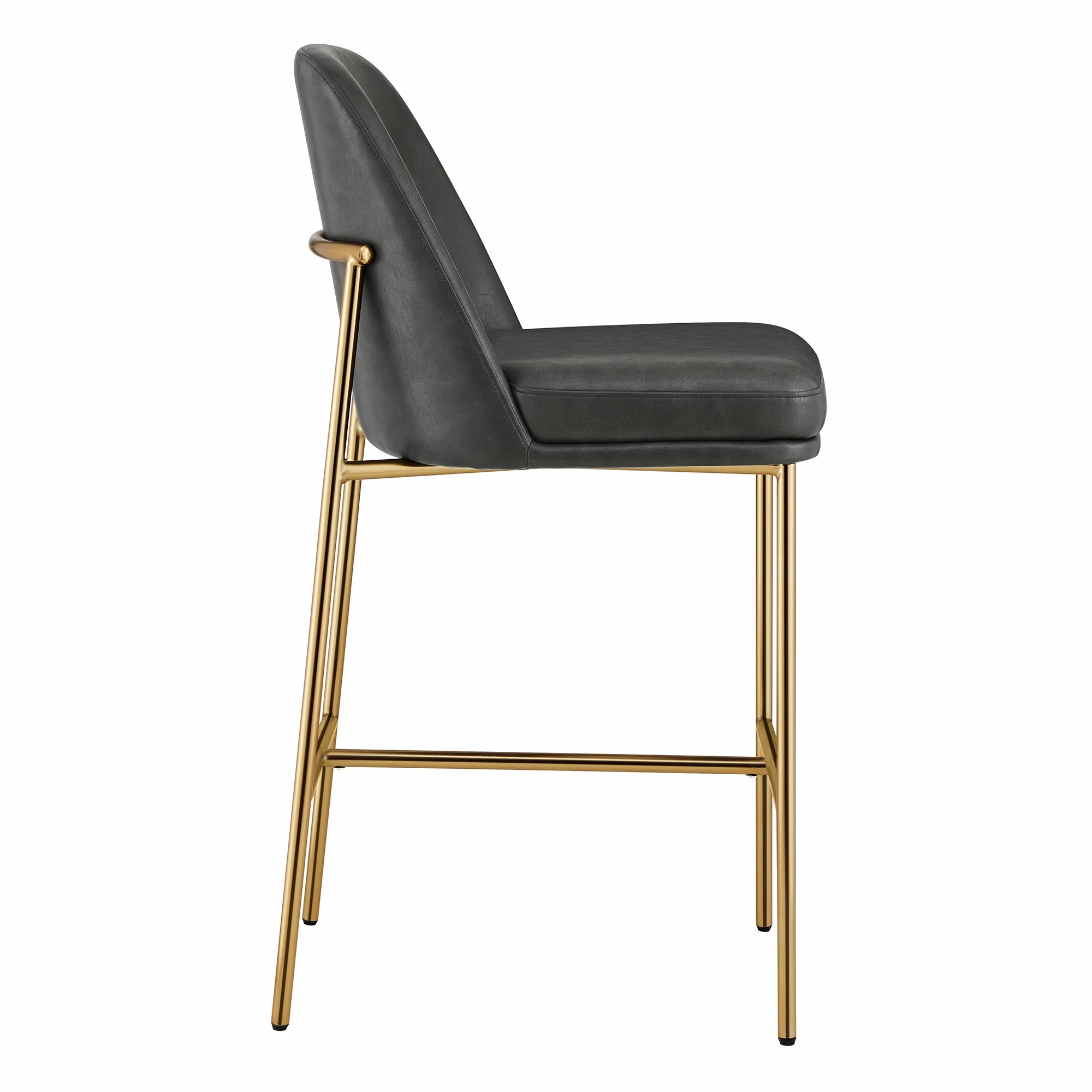 CHITA Modern Counter Height Bar Stool Set of 2, 27 inch Counter Stool with Back & Metal Legs, Faux Leather in Retro Gray