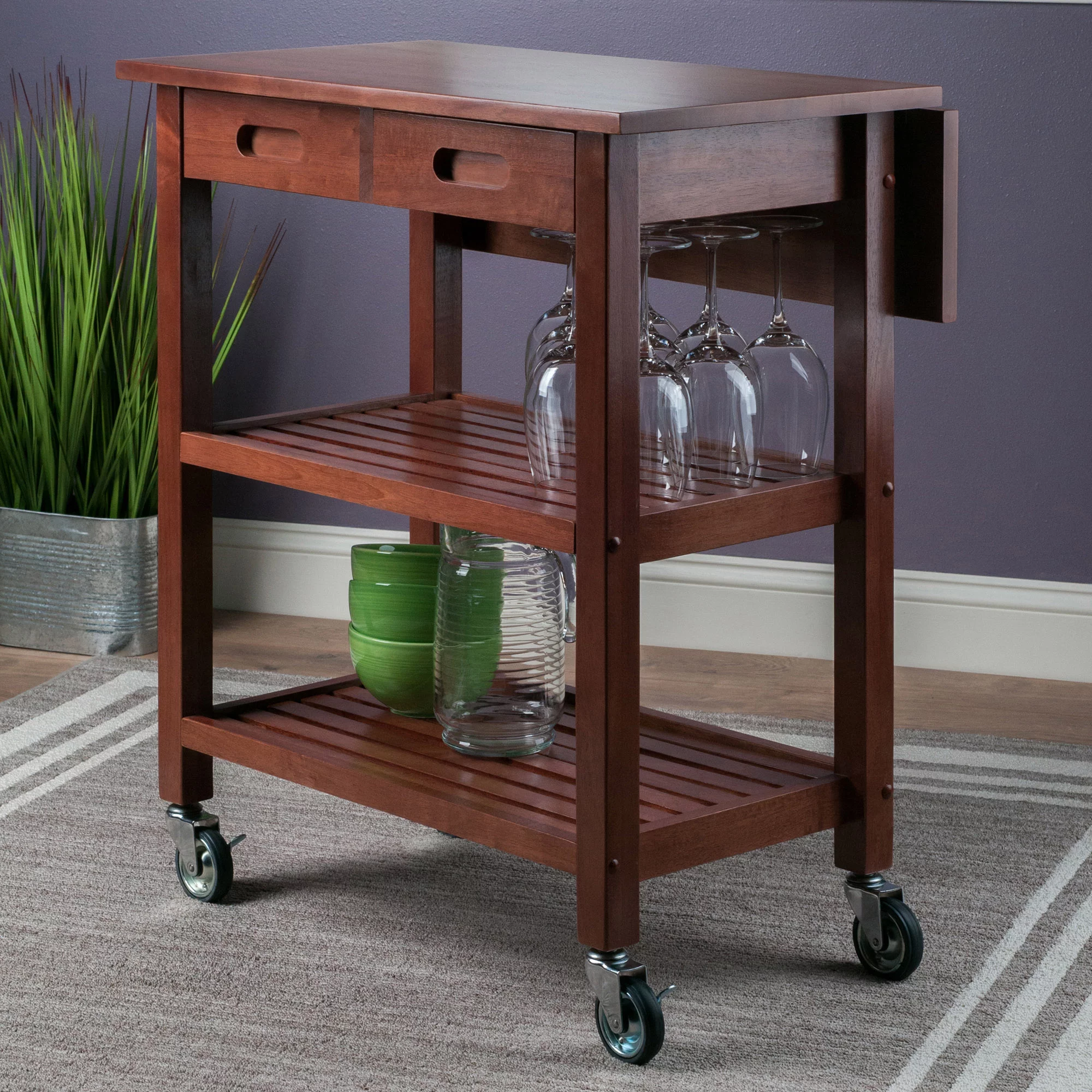 Winsome Wood Jonathan Drop Leaf Kitchen Utility Cart, Walnut Finish