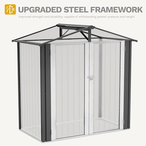 DWVO 6x4ft Storage Shed for Outdoors, Metal Sturdy Weatherproof Tool Locker with Secure Door and Ventilation for Equipment, Mowers, Bikes, Outdoor Spaces, Dark Gray