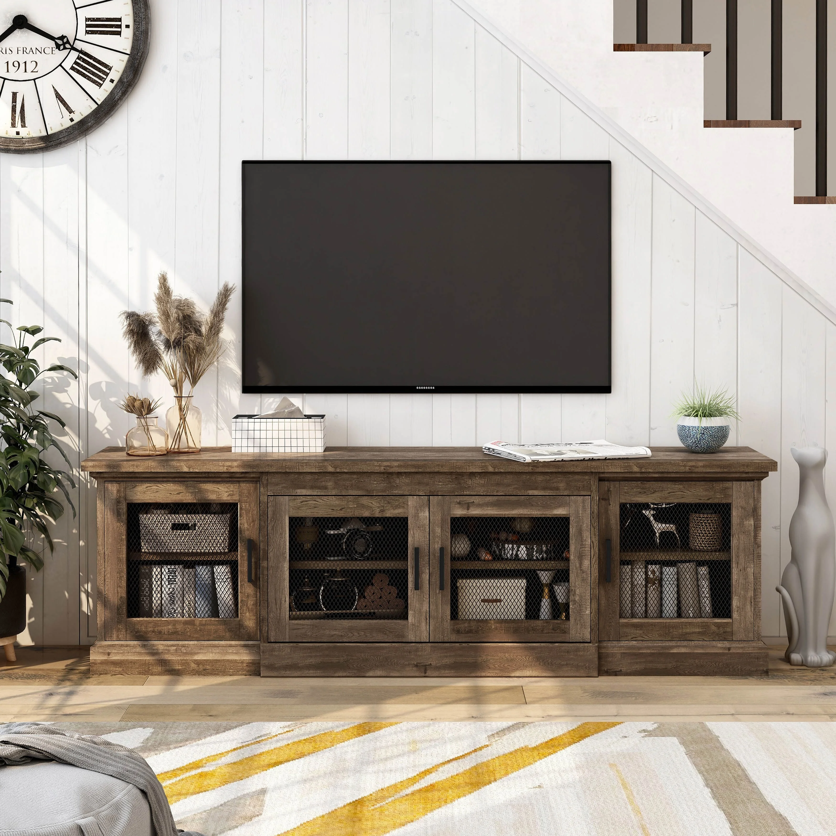 Denhour DH BASIC Rustic Reclaimed Oak 69-inch Wide 6-Shelf TV Stand by