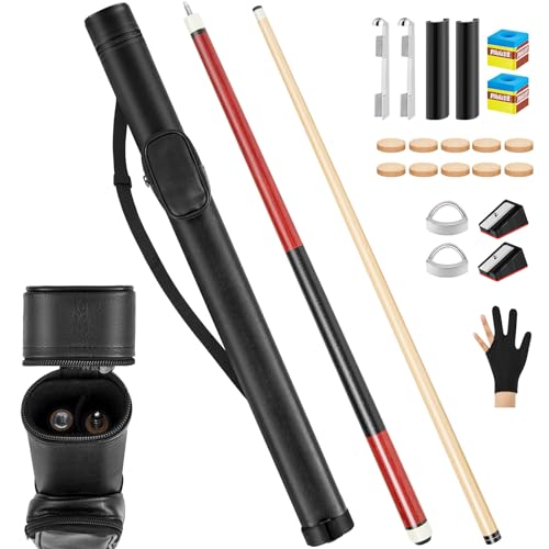 Syhood Pool Cue Sticks Case and Repair Accessories Set Including 58 Inch Maple Professional Pool Cue Sticks 13 mm Tip 1 Case and Replacement Kit for Billiard
